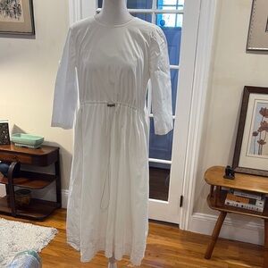 BLUSH Elegant White Dress with 3/4 sleeves.  Drawstring waist.  Size S